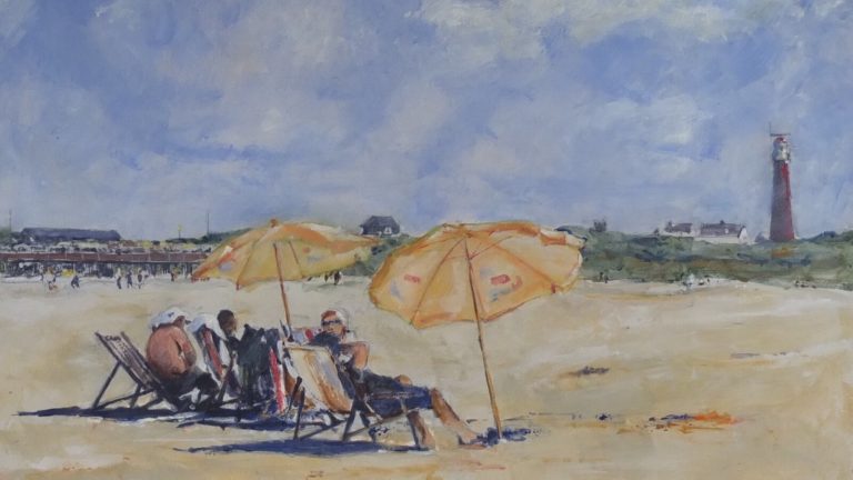 Strand met ligstoel Schiermonnikoog (aquarel)