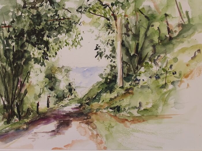 Landweg in de Morvan, Frankrijk (aquarel)