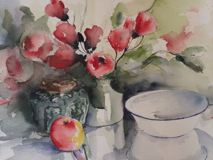 Stilleven met appel / Aquarel