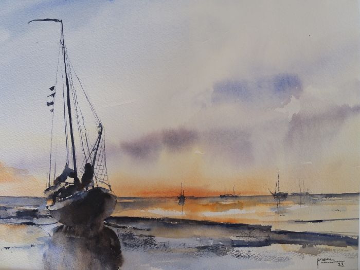 Jachthaven Schiermonnikoog / aquarel